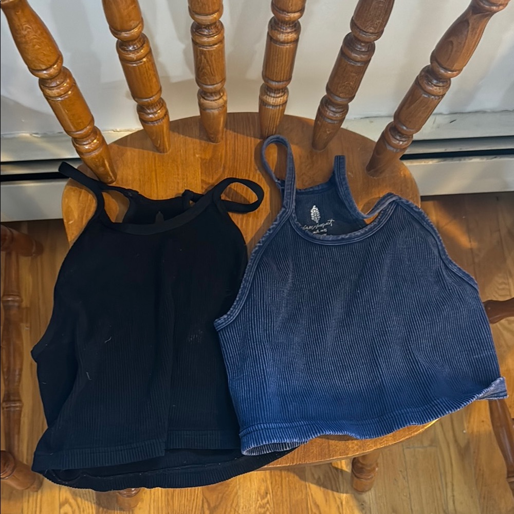 FP Black and Blue Ribbed Tank Tops